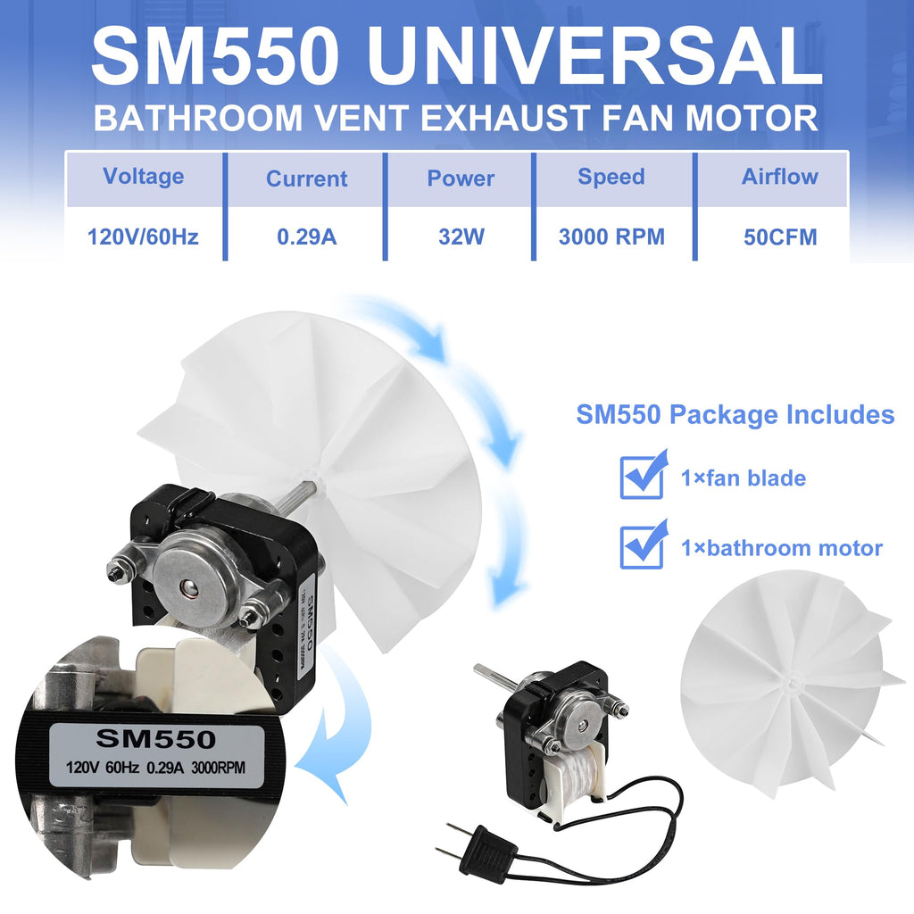 Bathroom Exhaust Fan Motor Replacement Kit 50CFM 120V Q2036