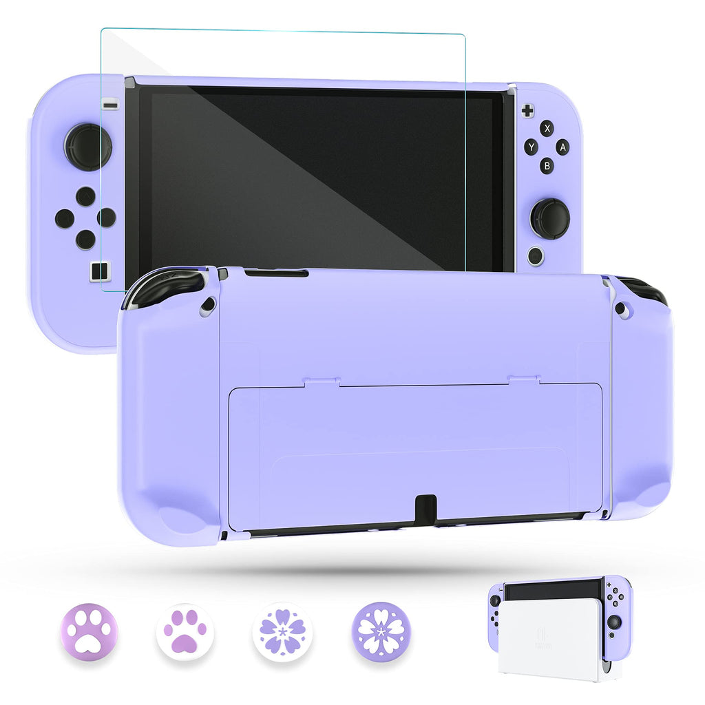 Purple Case for Nintendo Switch OLED Model with Screen Protector and 4 Thumb Grip Caps C5604