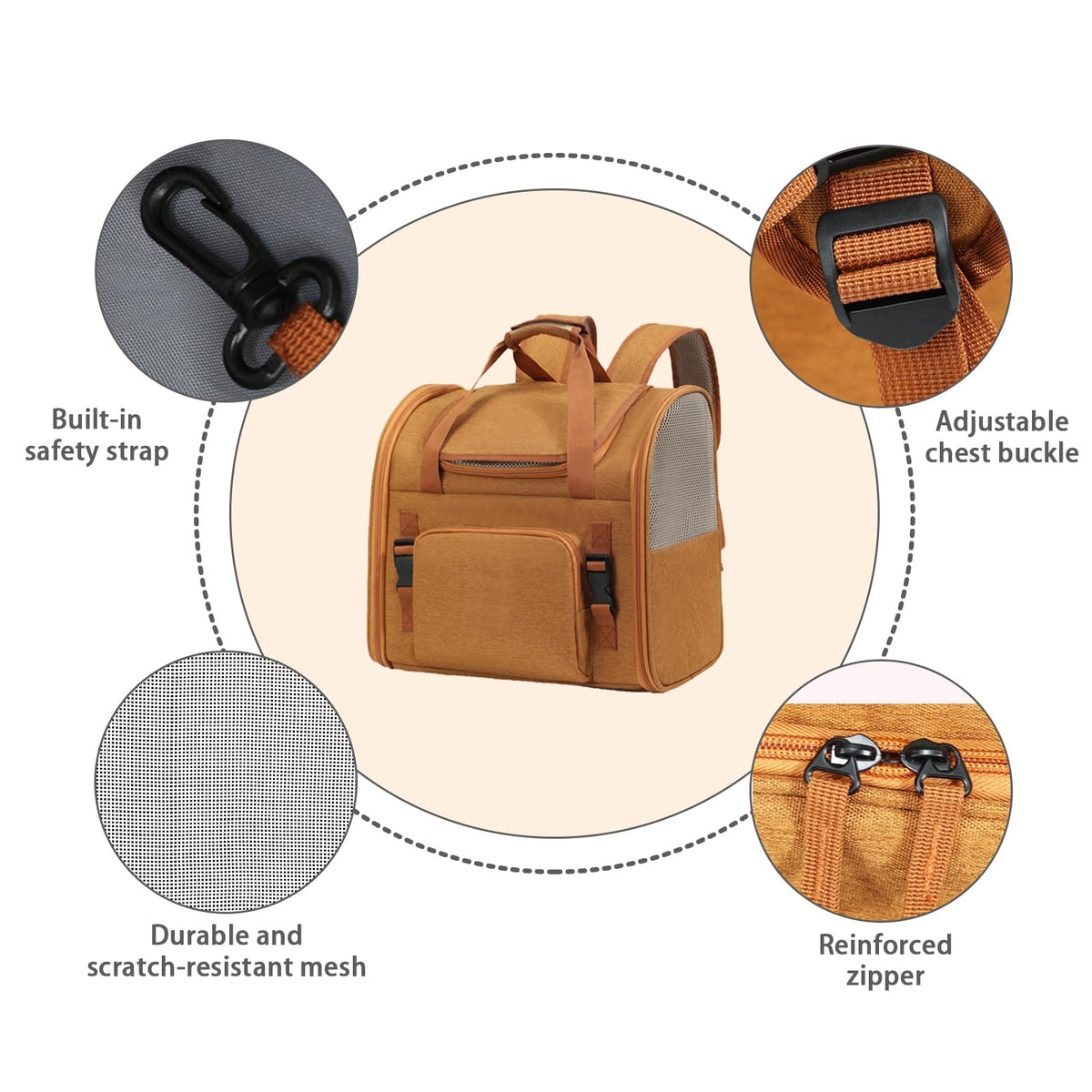 Brown Expandable Breathable Mesh Cat Carrier Backpack N8988