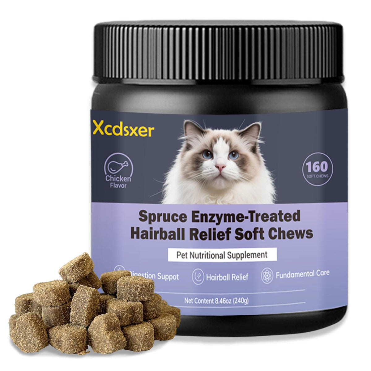 Chicken Flavor Soft Chews Hairball Aid Supplement for Cats T9241