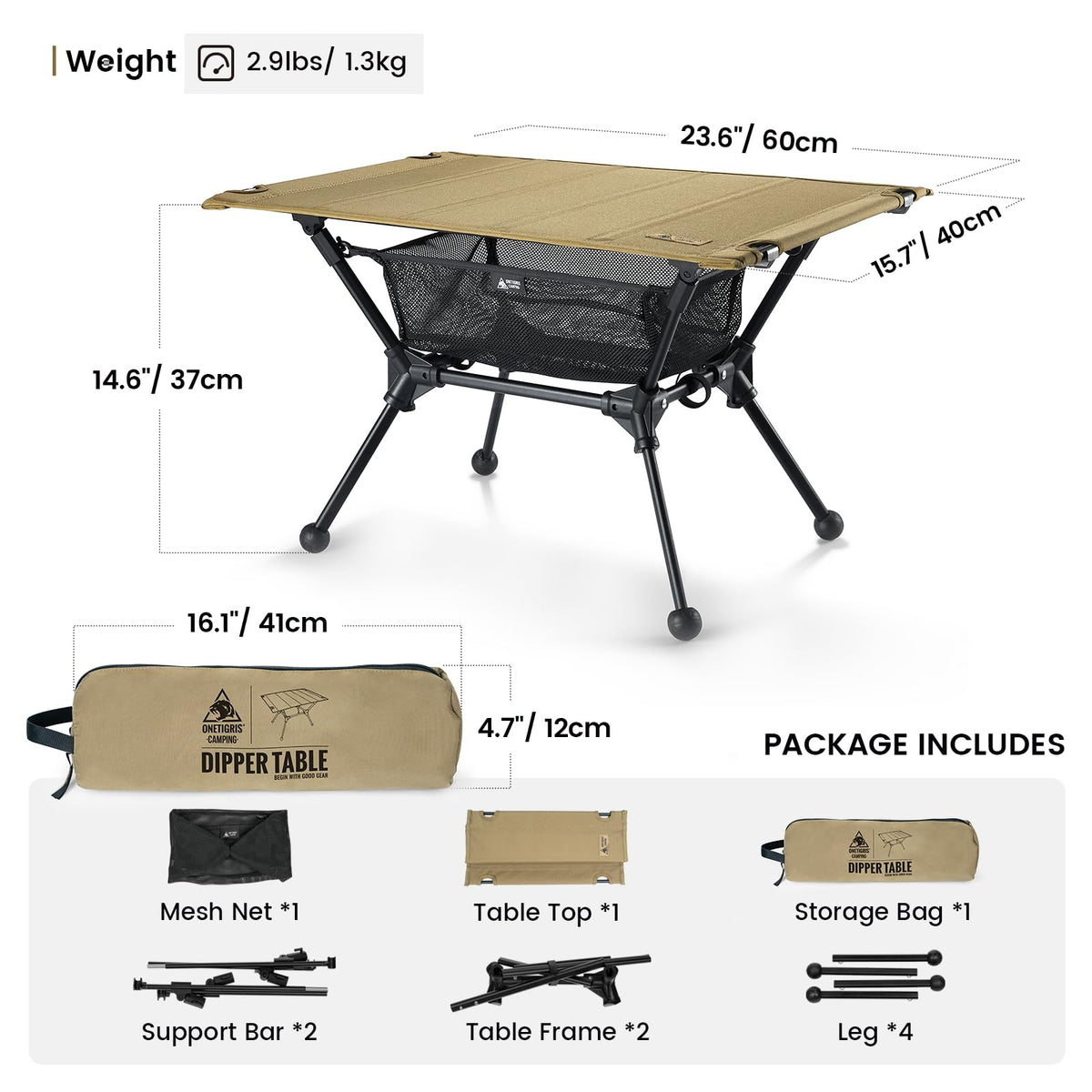 Lightweight Portable Folding Camping Table with Mesh Storage Net L485