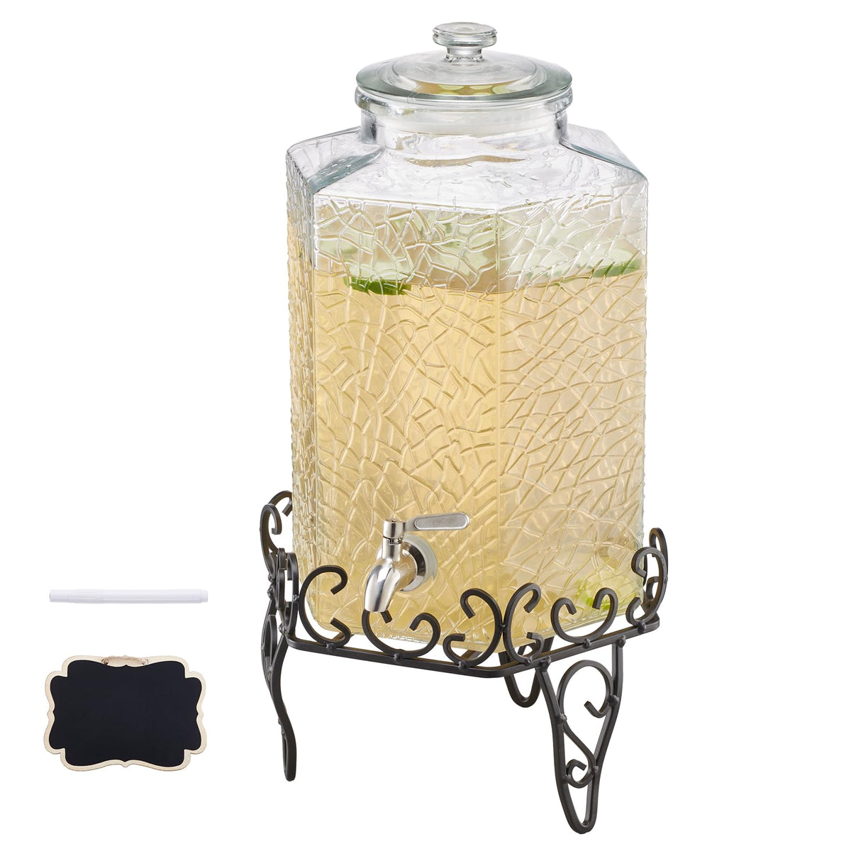 2.5 Gallon Glass Beverage Dispenser with Metal Stand H984