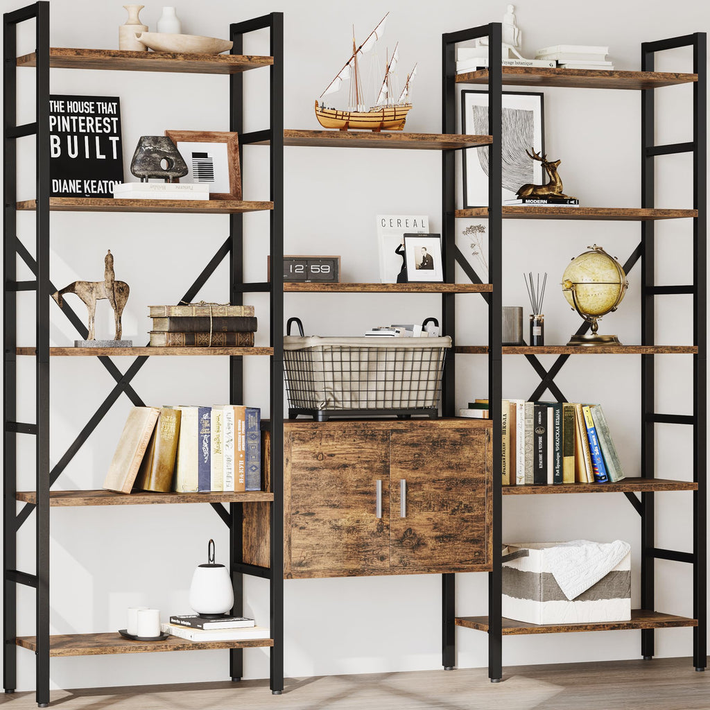 70 x 70" 5 Tier Bookcase with Storage Cabinet Rustic Brown K3814