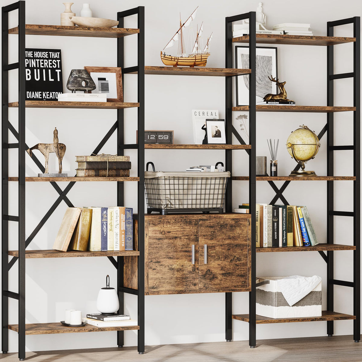 70 x 70" 5 Tier Bookcase with Storage Cabinet Rustic Brown K3814