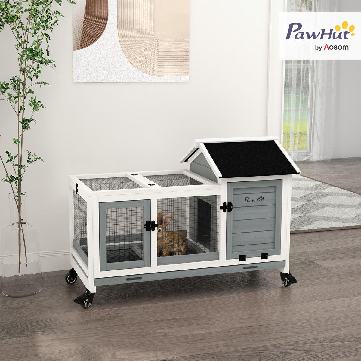 Wooden Rabbit Hutch with Wheels S9834