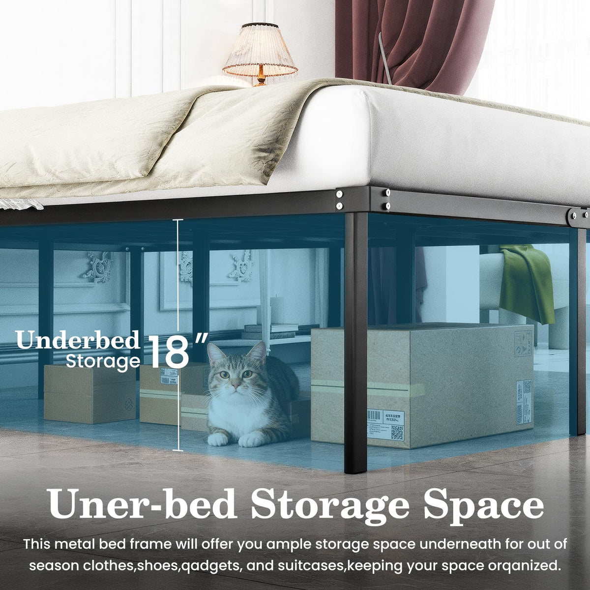 Queen 18 Inch Heavy Duty Metal Platform Bed Frame with Under Bed Storage R8235