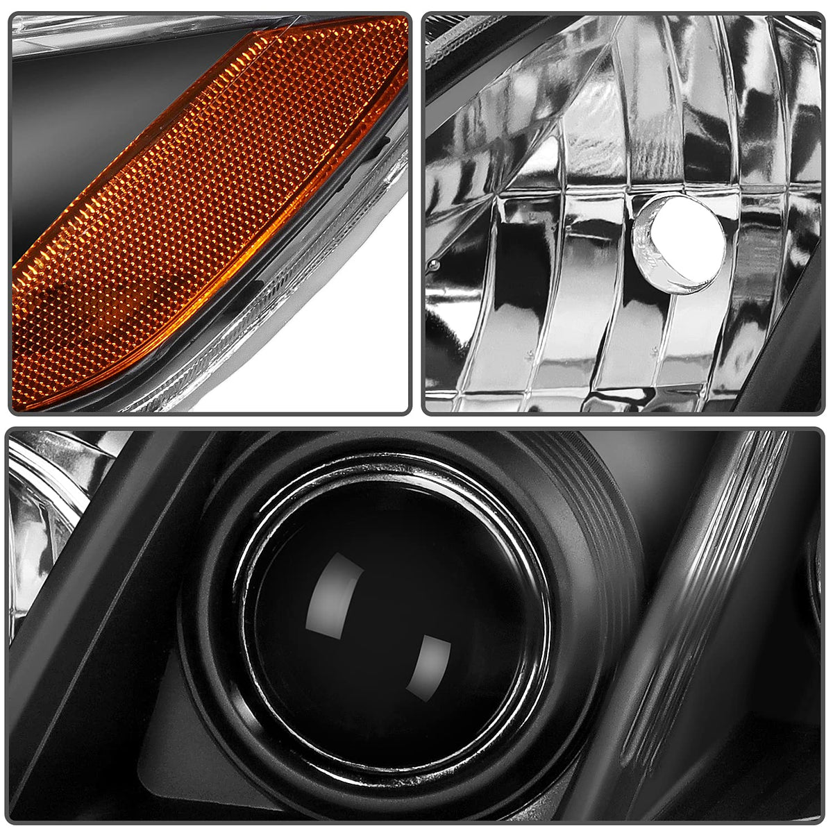 Black Housing Amber Reflector Clear Lens Headlight Assembly Pair T77413