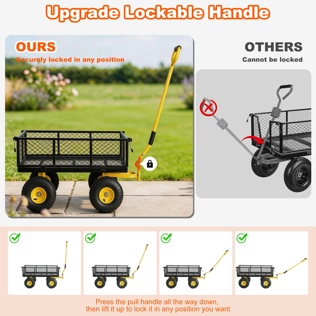Heavy Duty Steel Garden Cart with Handle & 10" All Terrain Tires K40167