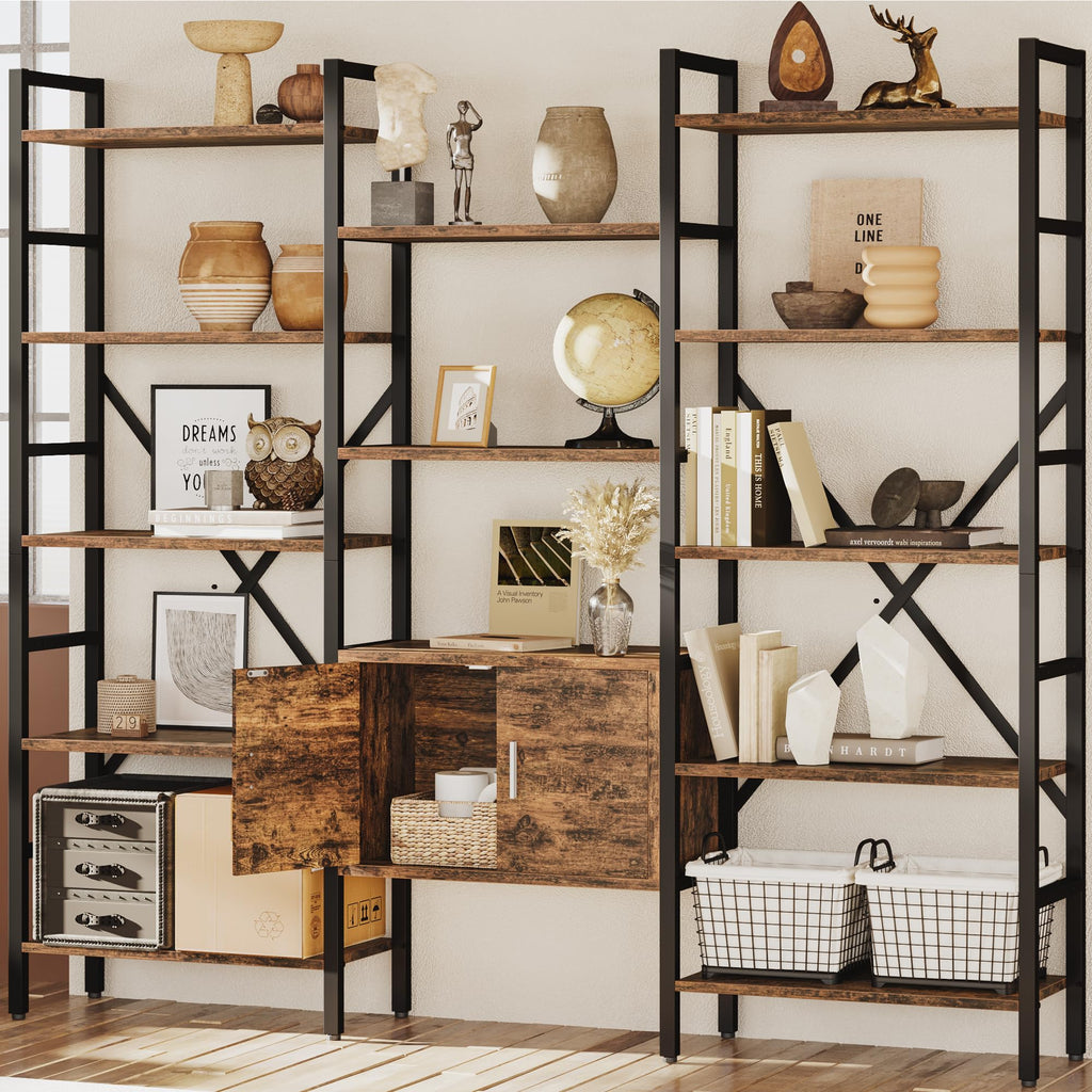70 x 70" 5 Tier Bookcase with Storage Cabinet Rustic Brown K3814