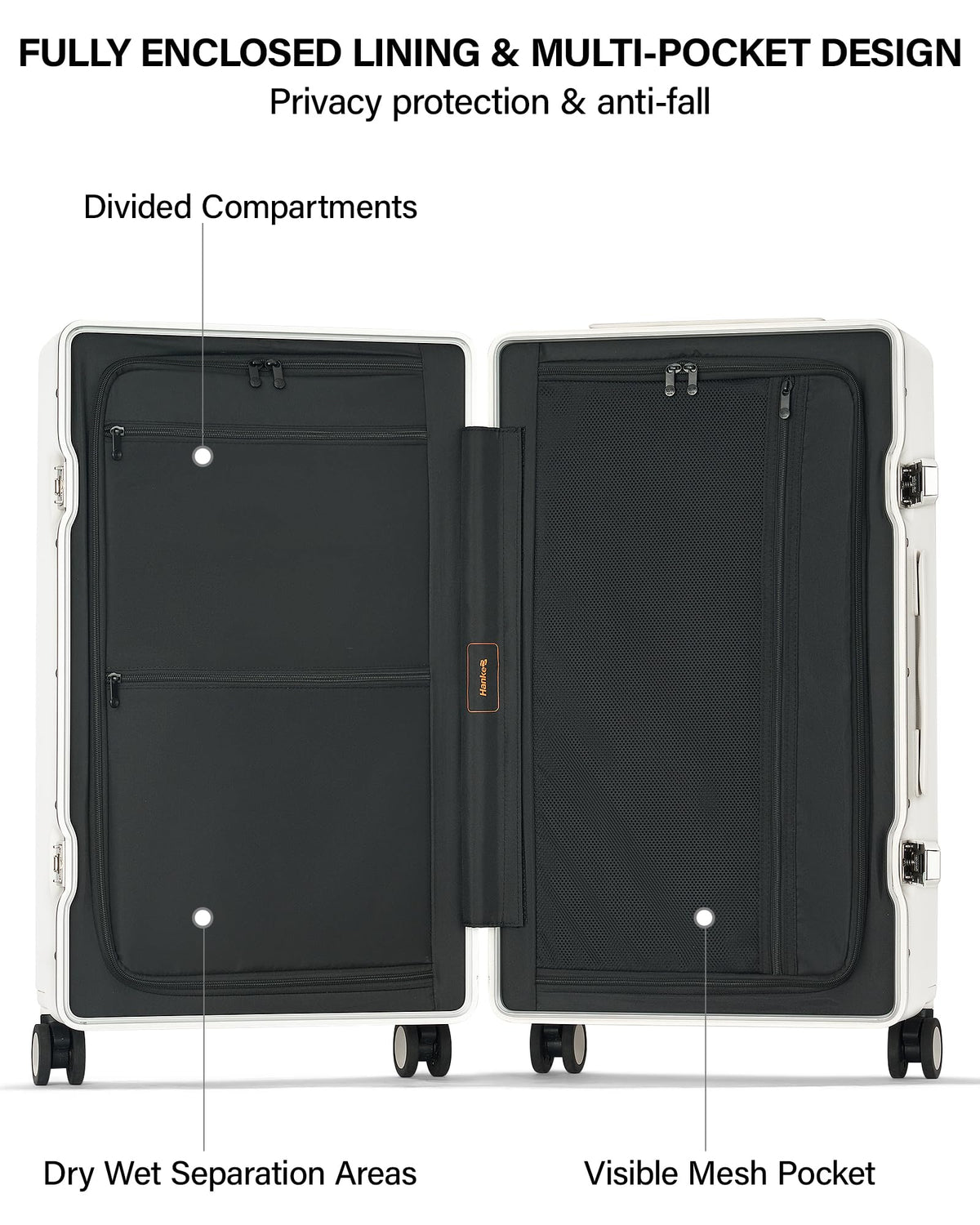 20 Inch Zipperless Aluminum Frame Hard Shell PC Carry-On Luggage with TSA Lock G419