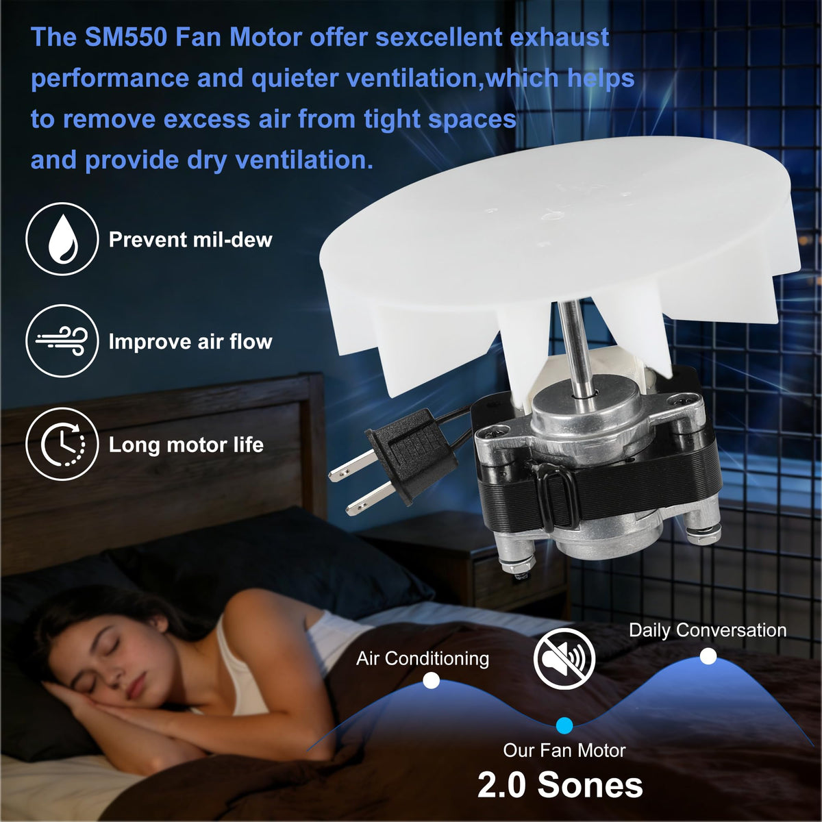 Bathroom Exhaust Fan Motor Replacement Kit 50CFM 120V Q2036