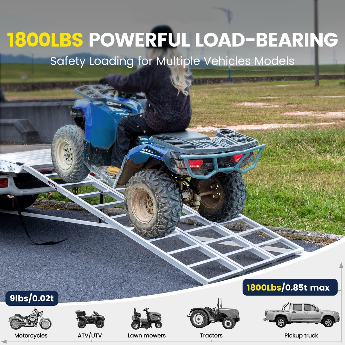 77" x 54" Tri-Fold Aluminum Loading Ramp, 1800 lbs Capacity W819