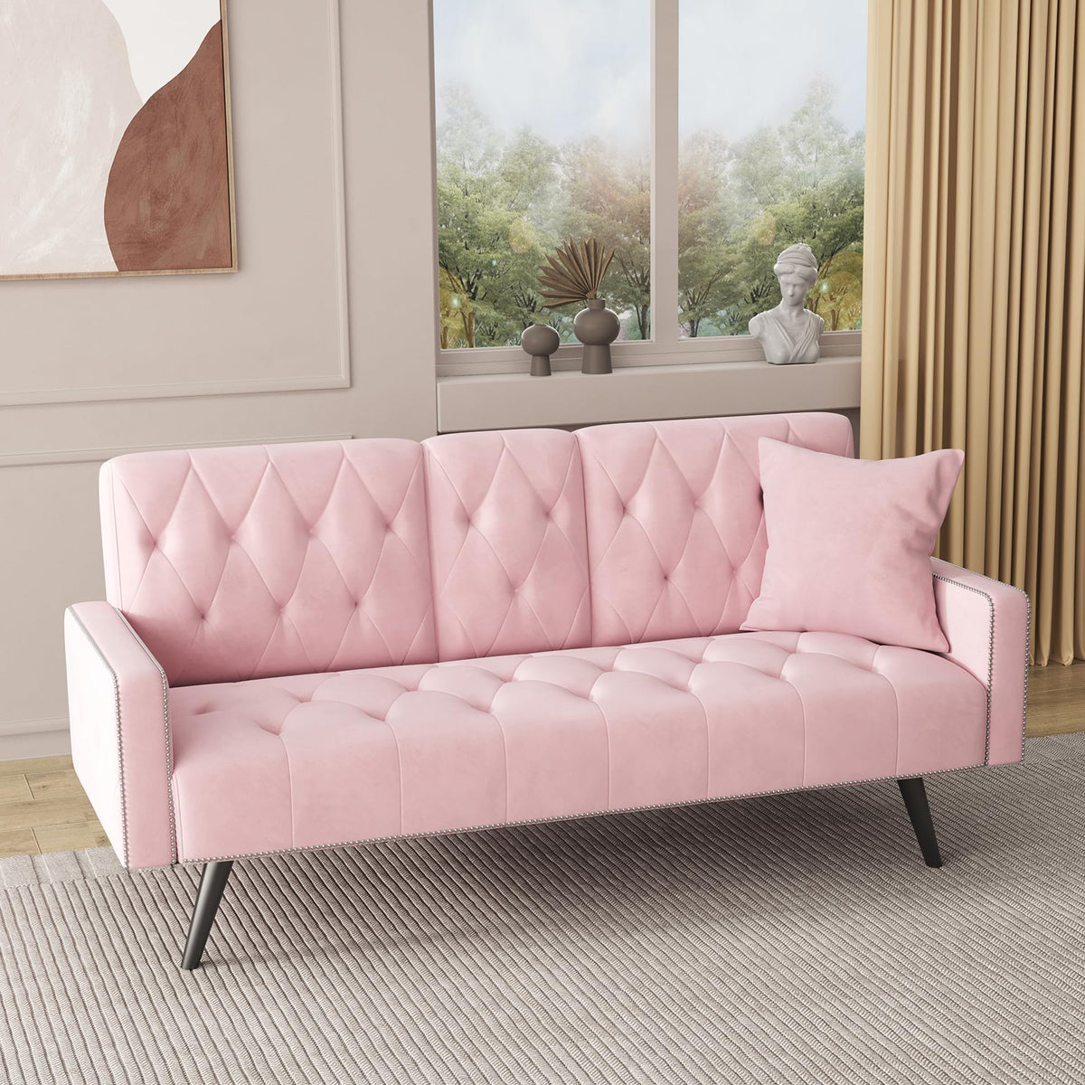 Pink Velvet 2 in 1 Futon Sofa Bed H155