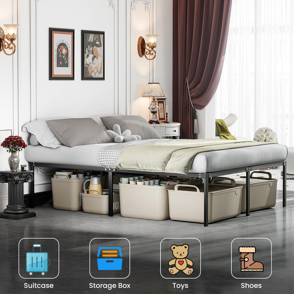 Queen 18 Inch Heavy Duty Metal Platform Bed Frame with Under Bed Storage R8235