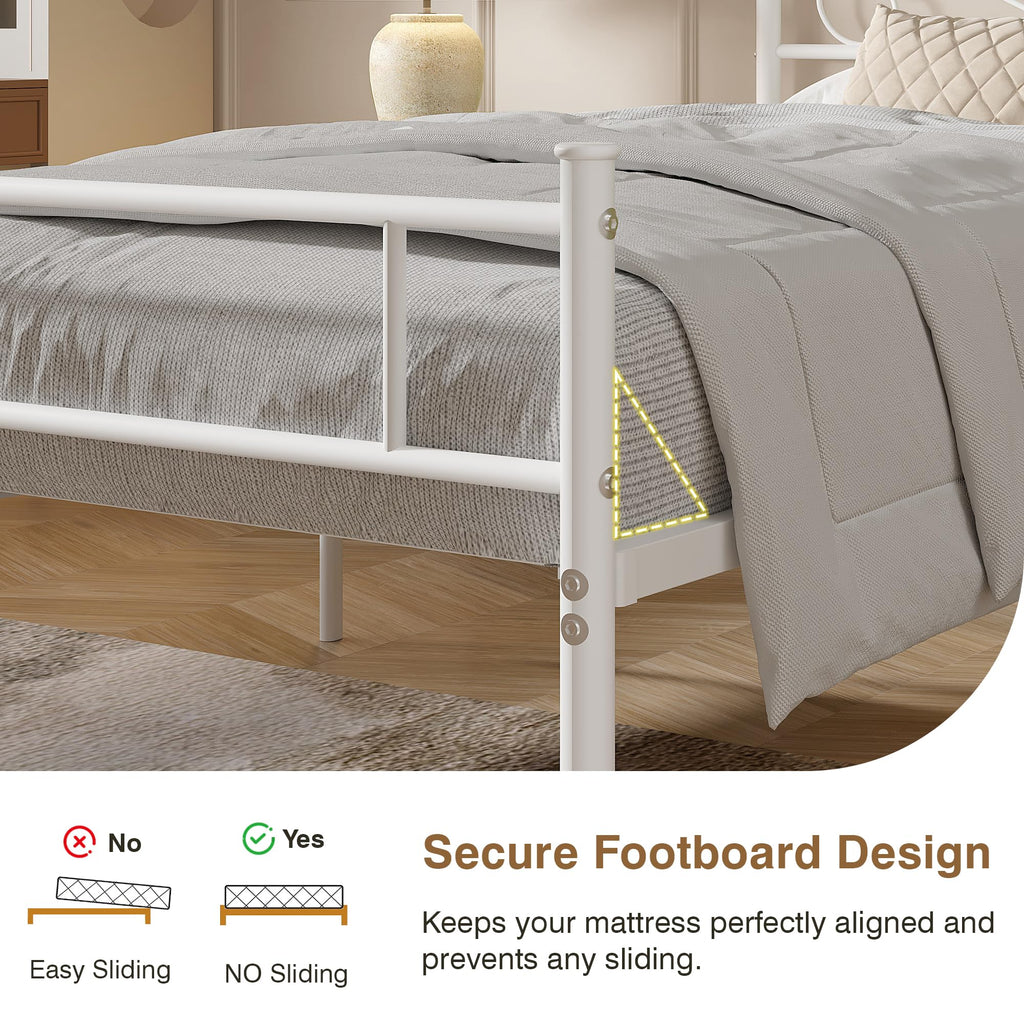 14 Inch Full Size White Metal Platform Bed Frame with Headboard and Footboard Z1997