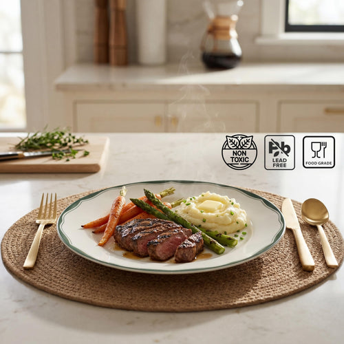 12-Piece Porcelain Dinnerware Set for 4, White & Sage Green Plates and Bowls Set C492