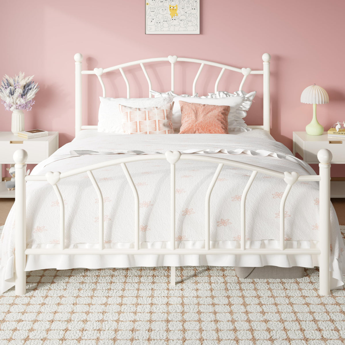 Full Size Cream White Metal Bed Frame T134