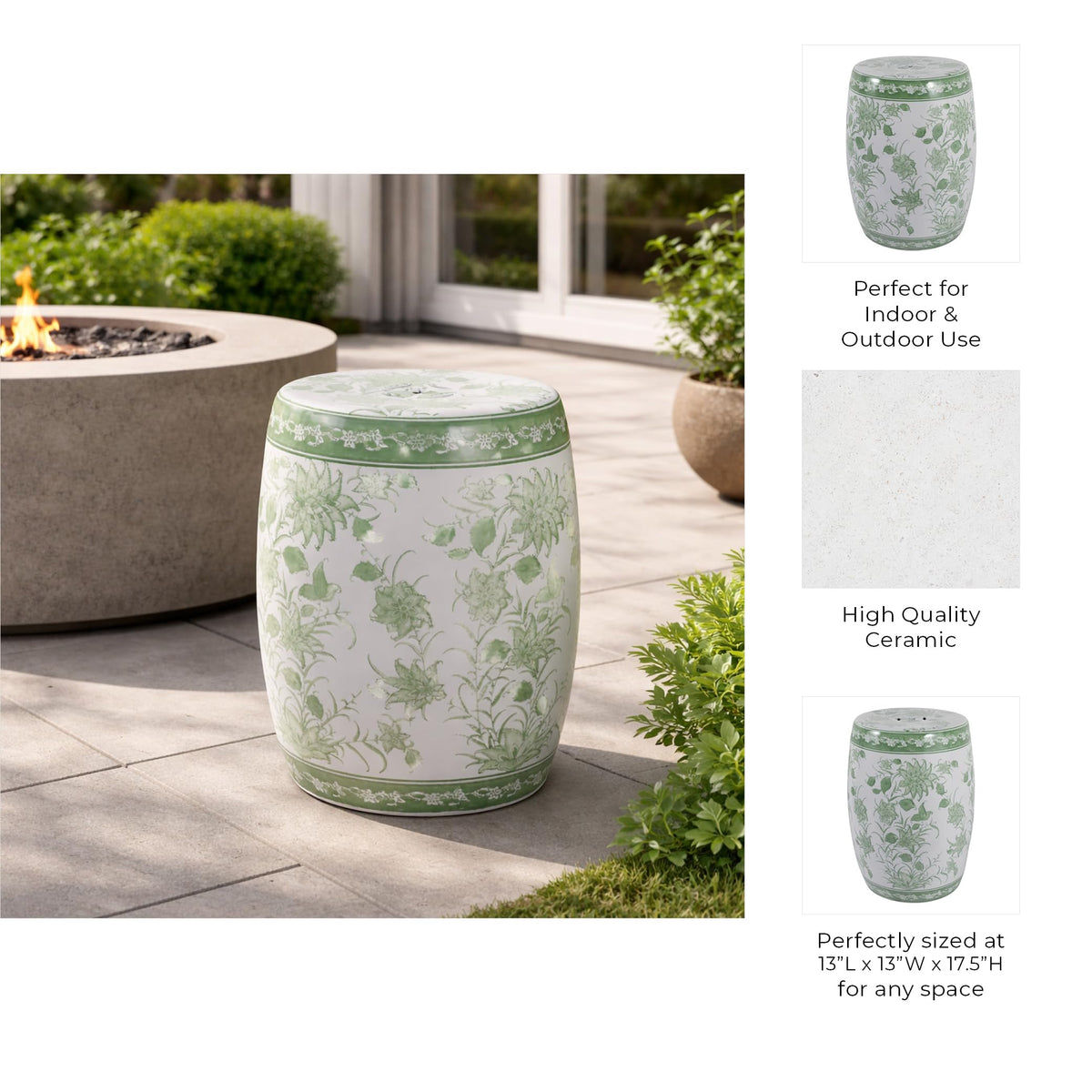 Green & White Chinoiserie Stool U48653