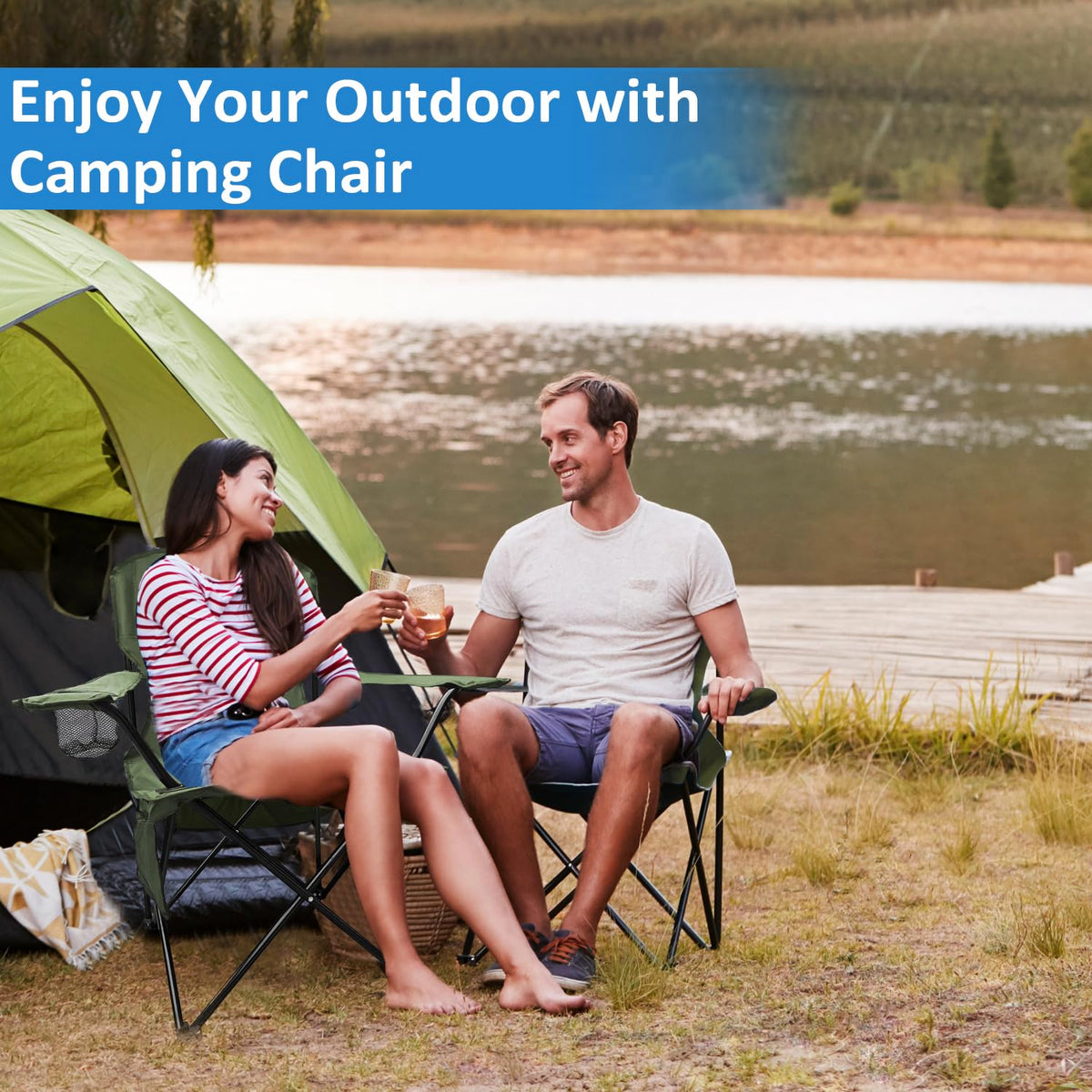 2 Pack Olive Green Portable Folding Camping Chair I208