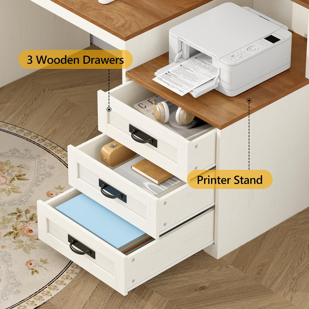 65" Computer Desk with Drawers and Printer Stand Q98948