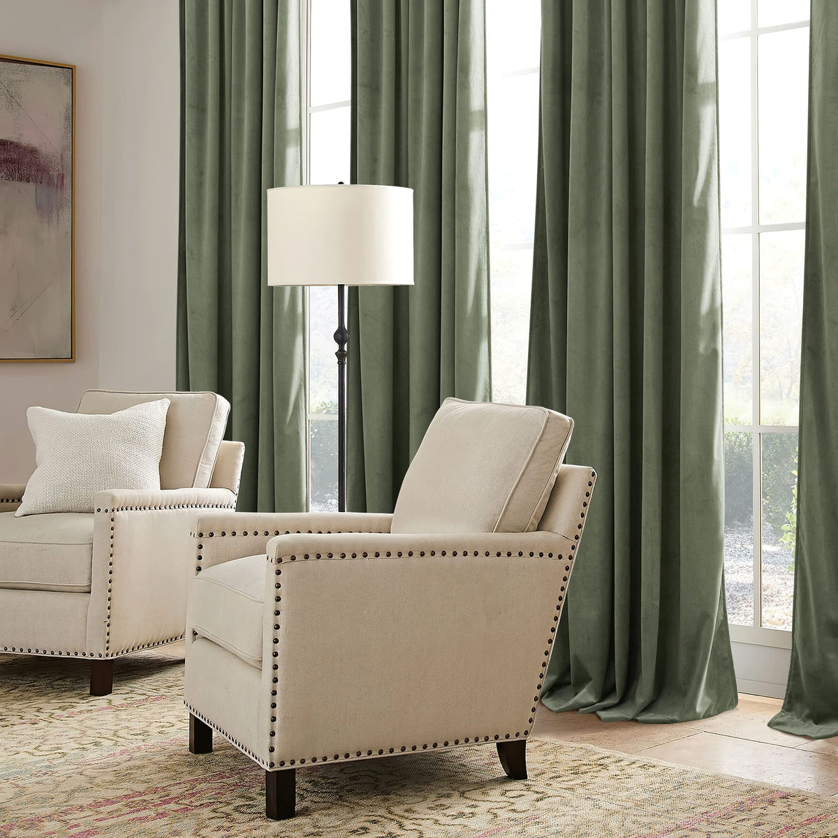 Sage Green Velvet Curtains 96 inches I3024