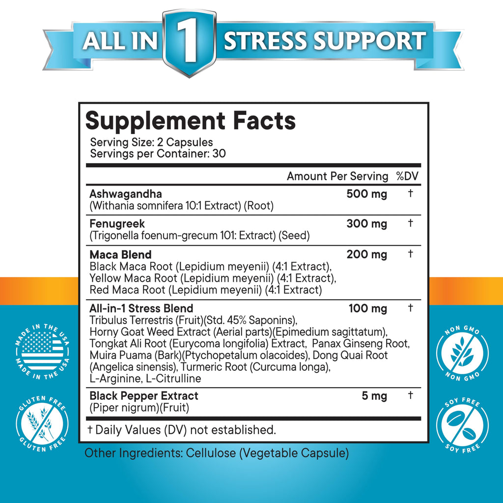 Ashwagandha Maca Root Fenugreek Tongkat Ali Ginseng 120 Count Supplement E720087