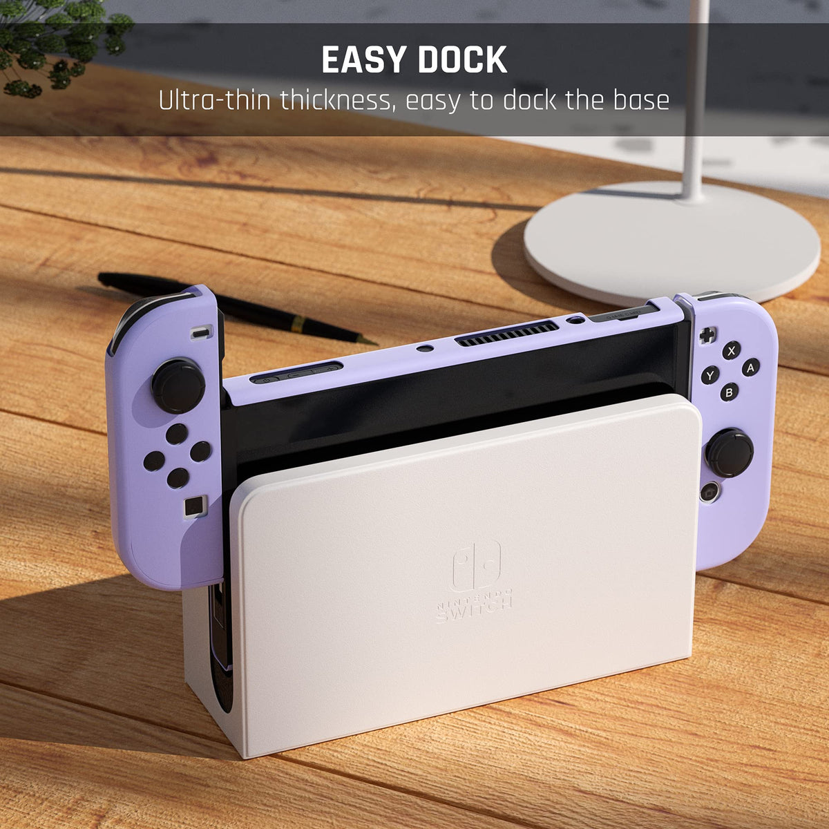 Purple Case for Nintendo Switch OLED Model with Screen Protector and 4 Thumb Grip Caps C5604