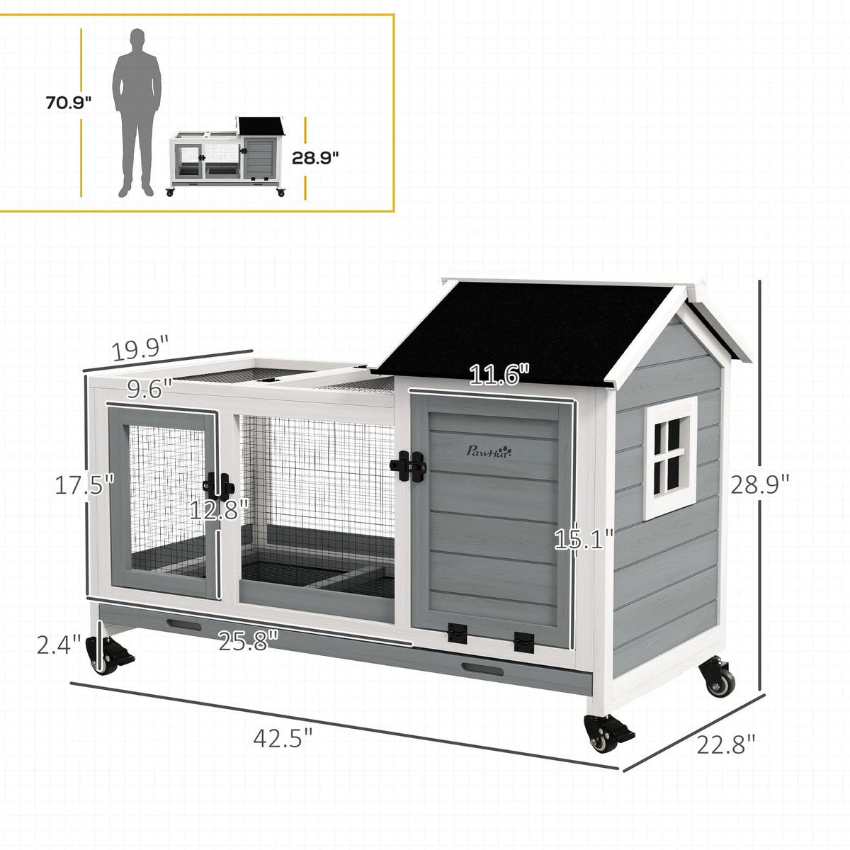 Wooden Rabbit Hutch with Wheels S9834