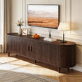 65" Walnut Wood TV Stand with Power Outlet and Sliding Doors U233880