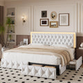 White Full Size LED Bed Frame with 4 Storage Drawers and Adjustable Headboard O505506