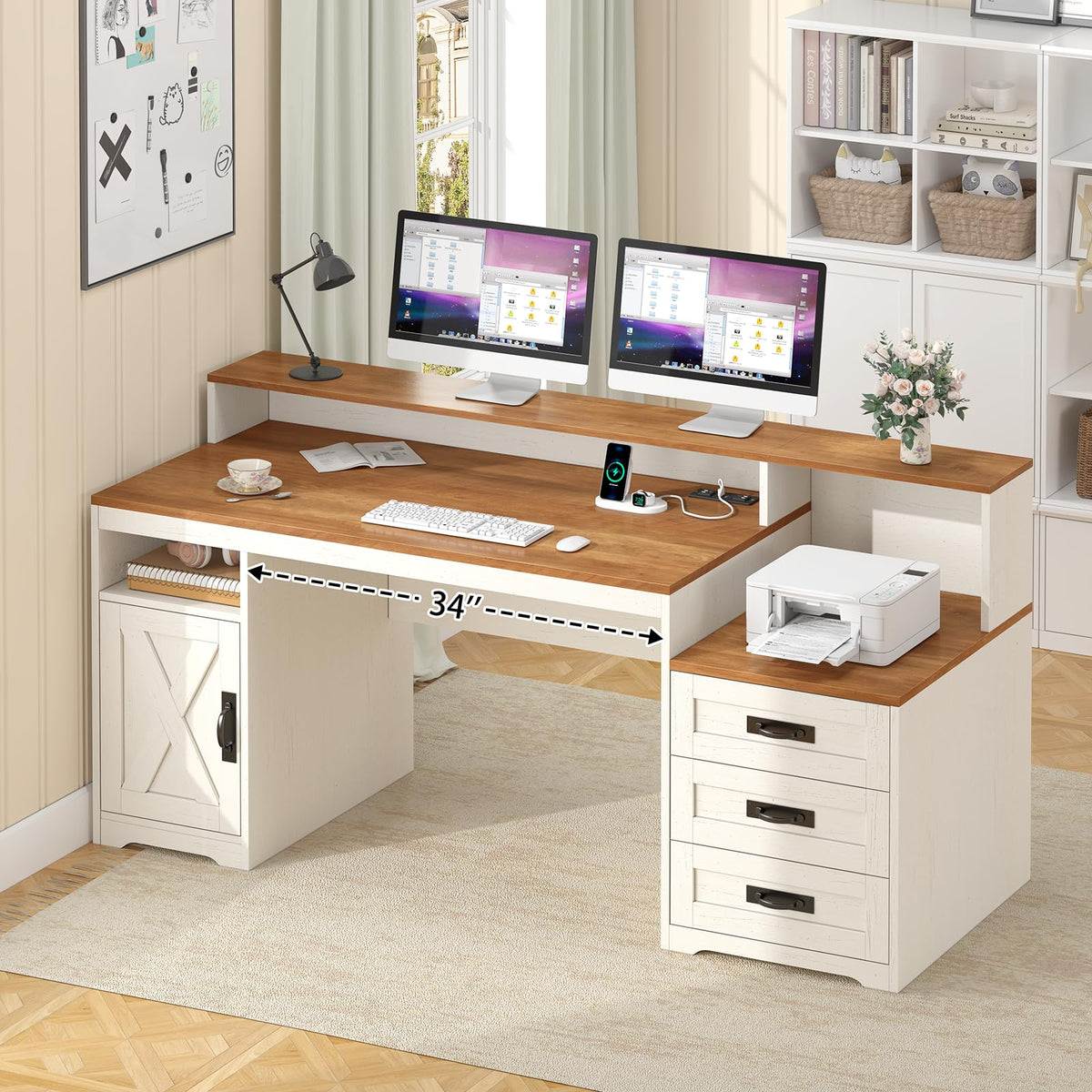 65" Computer Desk with Drawers and Printer Stand Q98948