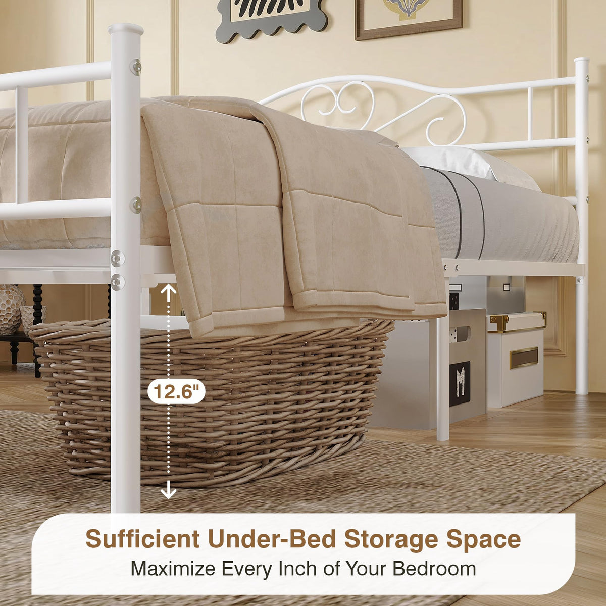 14 Inch Full Size White Metal Platform Bed Frame with Headboard and Footboard Z1997