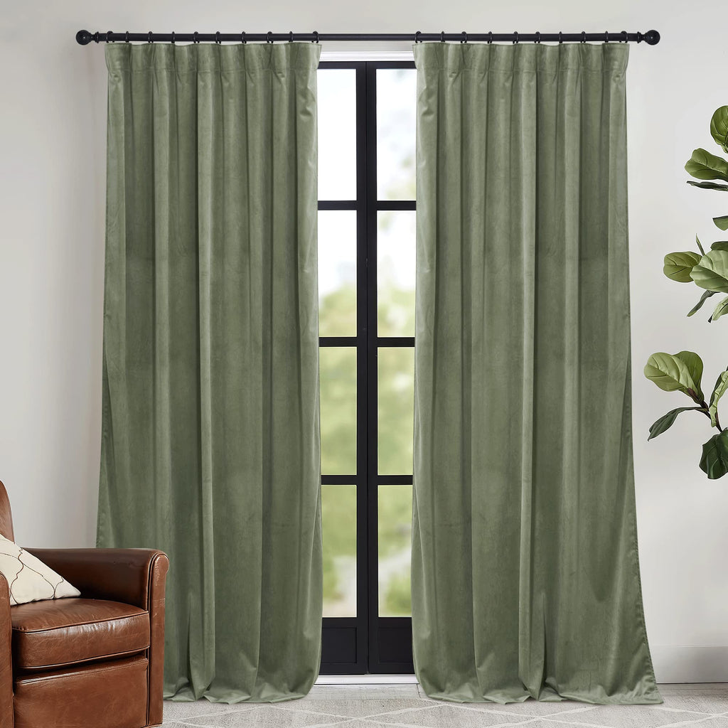 Sage Green Velvet Curtains 96 inches I3024
