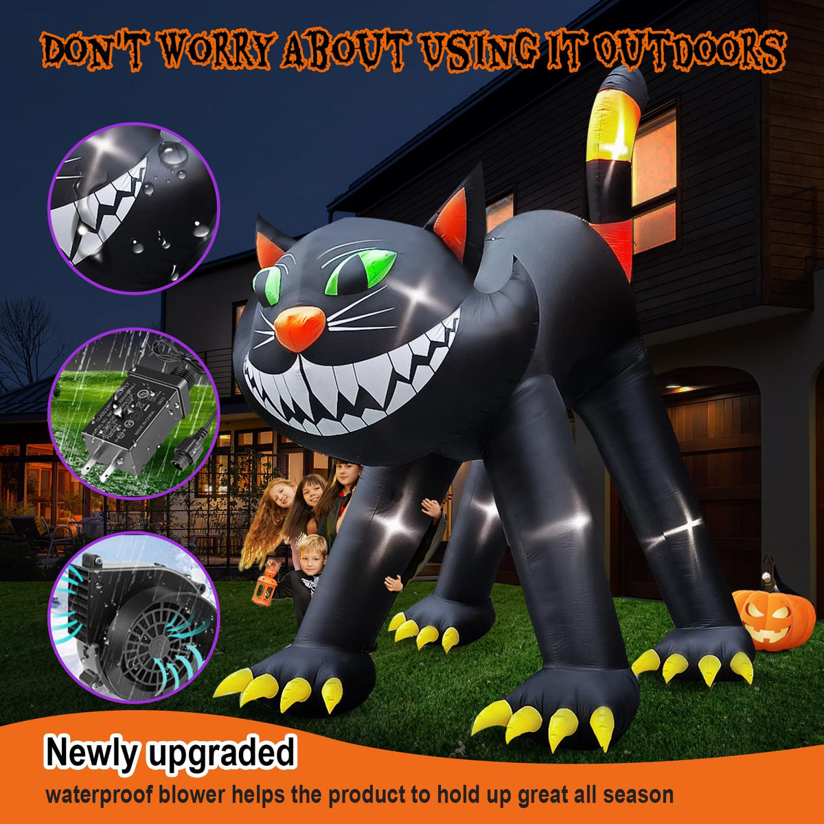 14FT Inflatable Black Cat Halloween Decoration with 7 LED I352