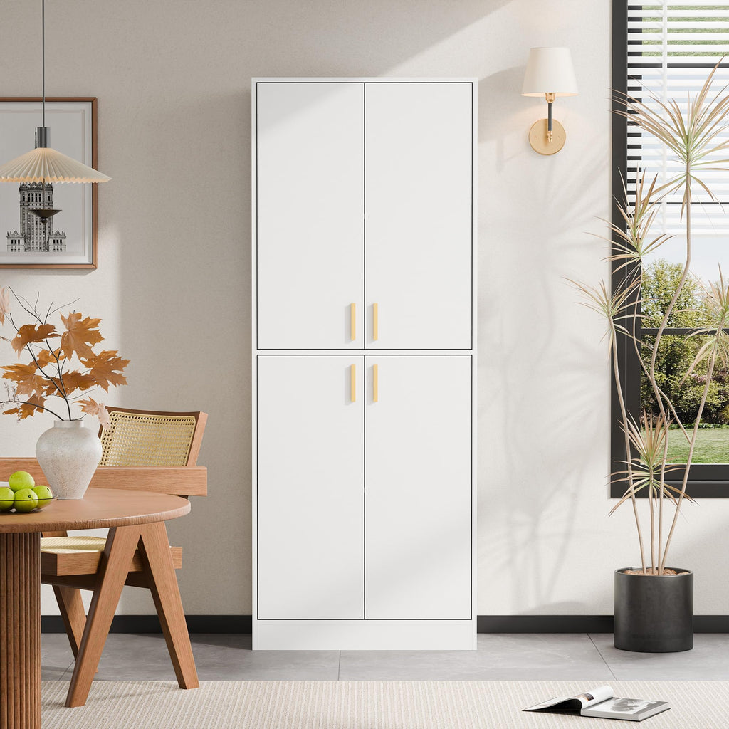 White Wood Storage Cabinet with Doors and Shelves N84732