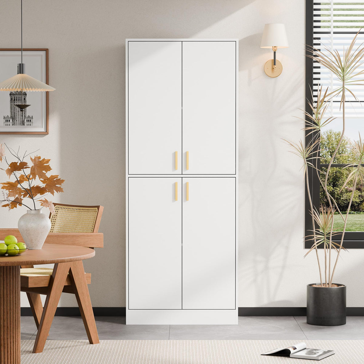 White Wood Storage Cabinet with Doors and Shelves N84732