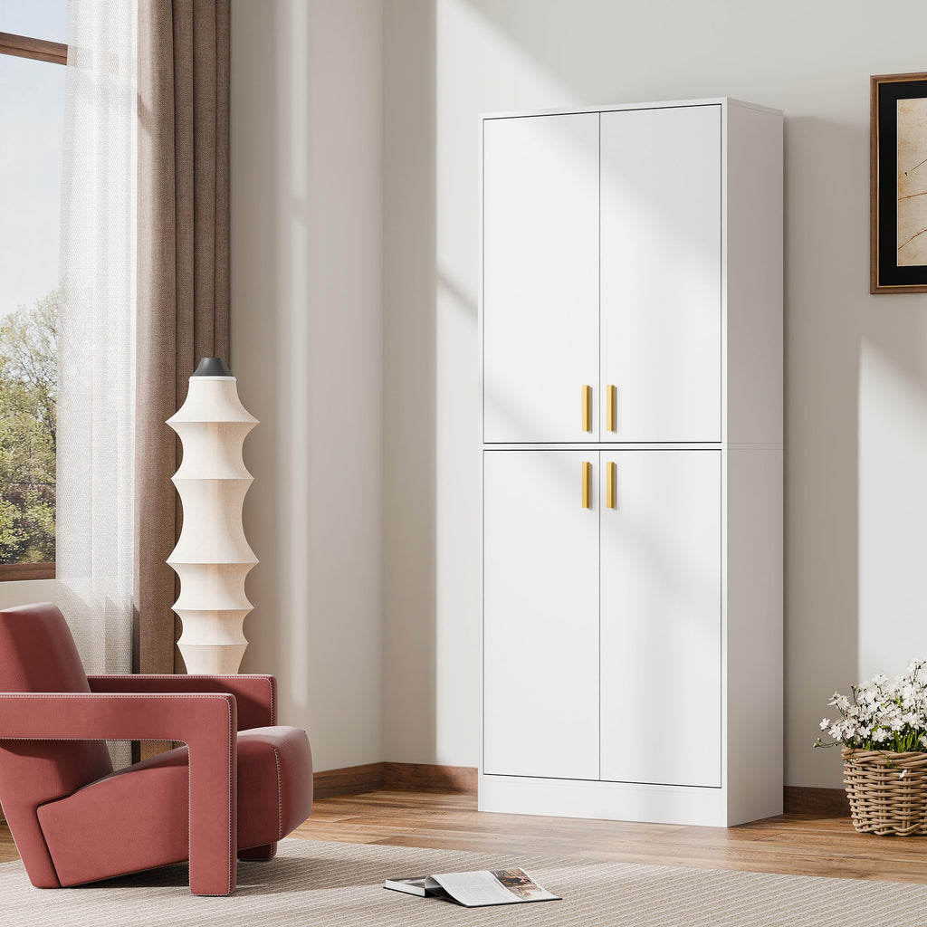 White Wood Storage Cabinet with Doors and Shelves N84732