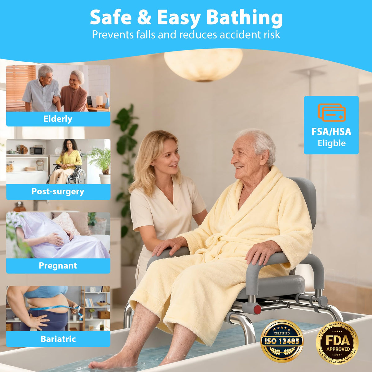 Sliding Shower Chair Tub Transfer Bench with Swivel Seat, 450lbs, Adjustable Height, Gray U583