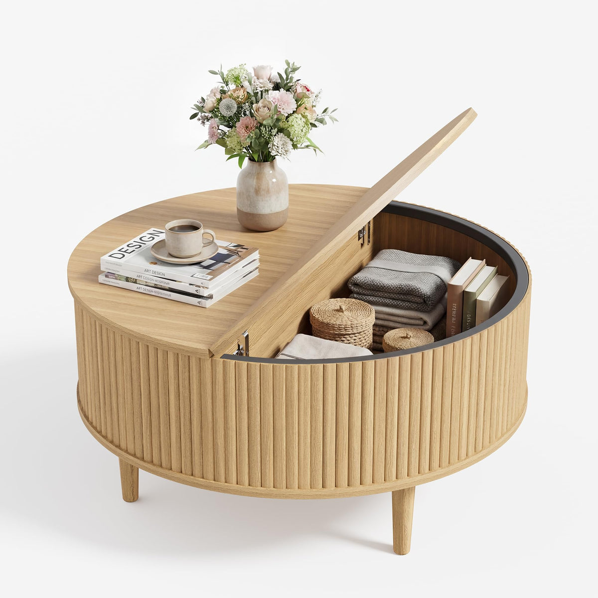 31.5" Round Lifting Top Coffee Table with Storage H188