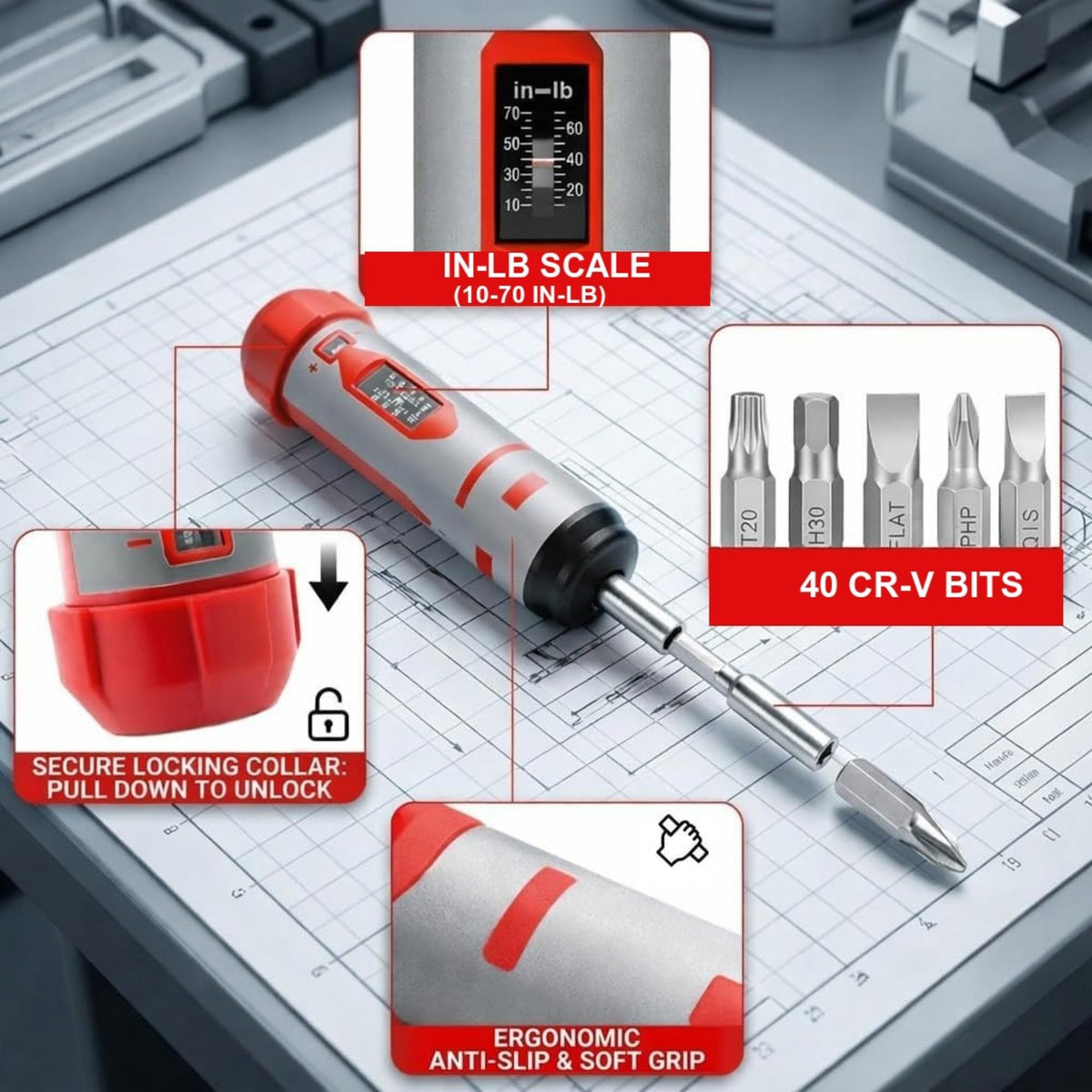 42-Piece Torque Screwdriver Set with 40 CR-V Bits L79716