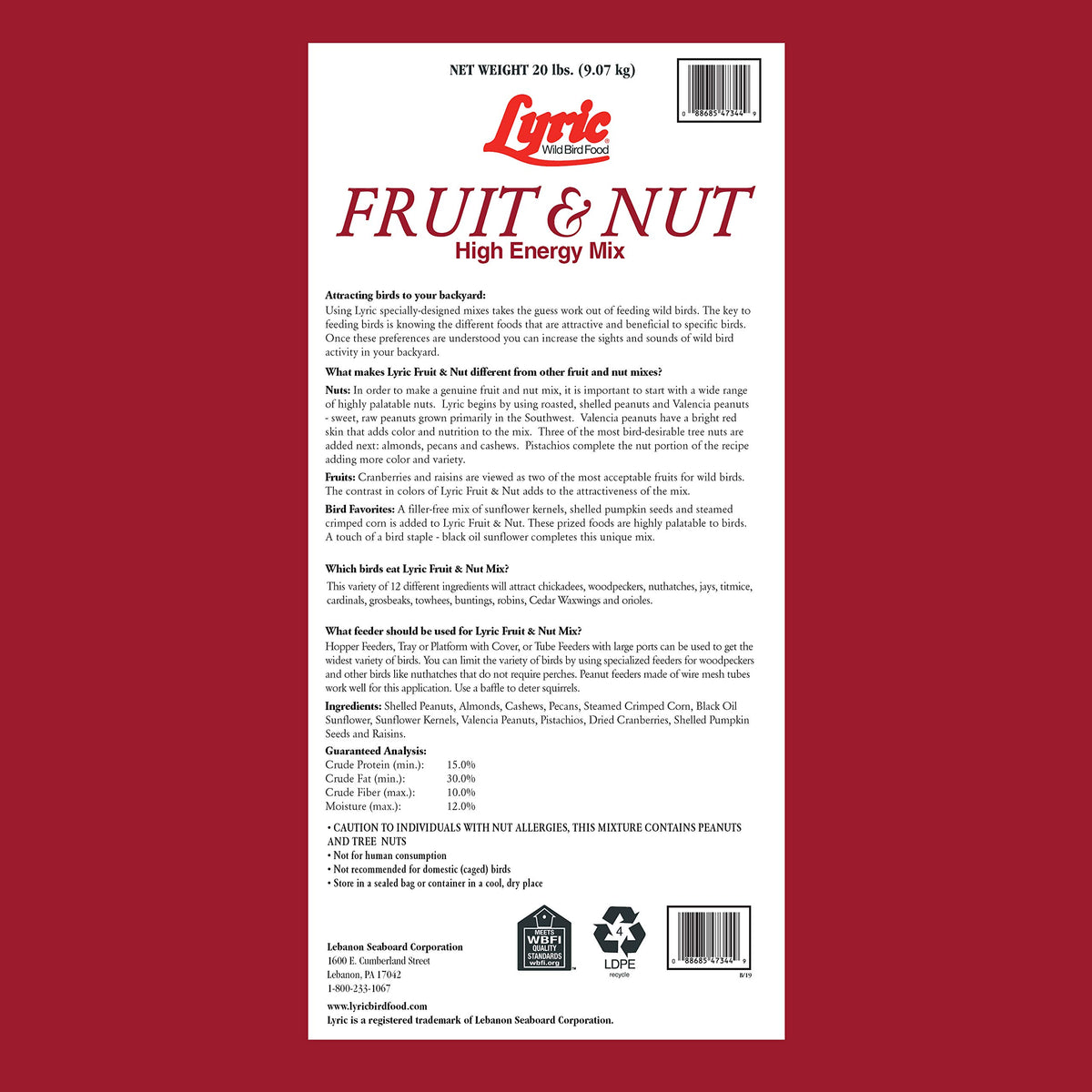 Fruit and Nut Wild Bird Seed Mix 20 lbs R159