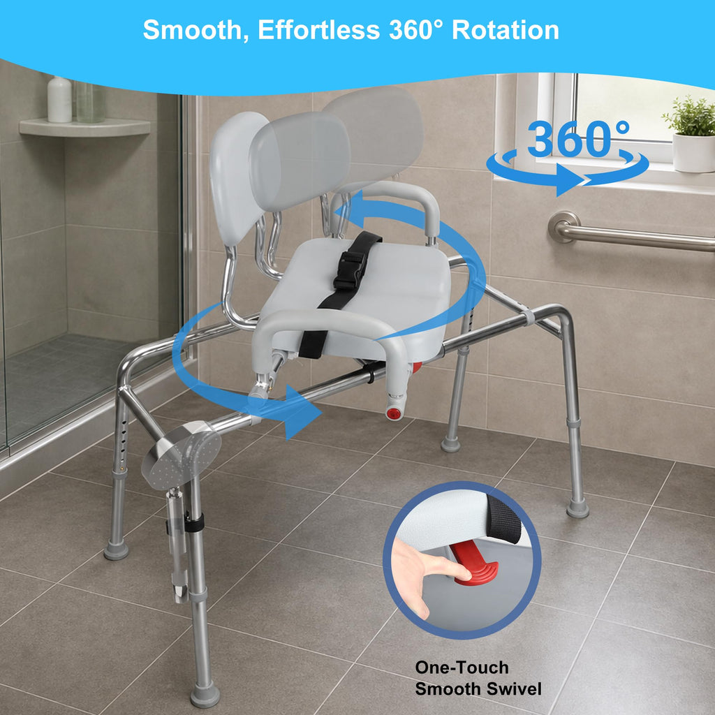 Sliding Shower Chair Tub Transfer Bench with Swivel Seat, 450lbs, Adjustable Height, Gray U583