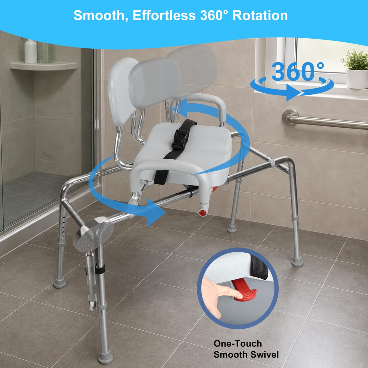 Sliding Shower Chair Tub Transfer Bench with Swivel Seat, 450lbs, Adjustable Height, Gray U583