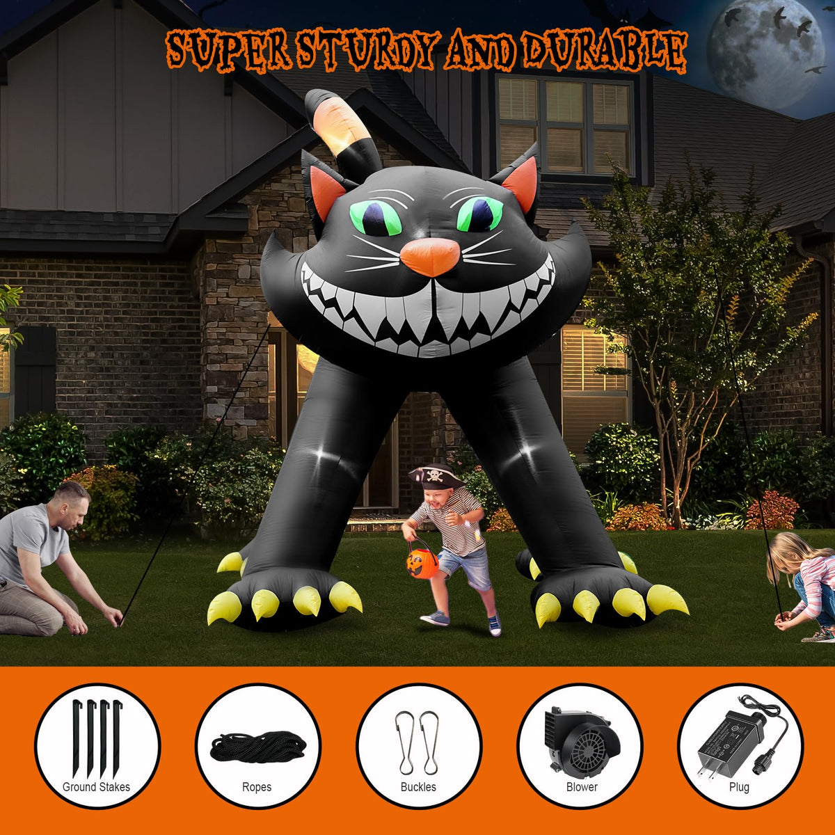 14FT Inflatable Black Cat Halloween Decoration with 7 LED I352