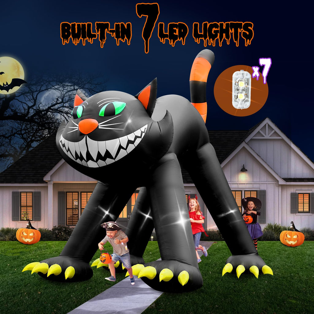 14FT Inflatable Black Cat Halloween Decoration with 7 LED I352