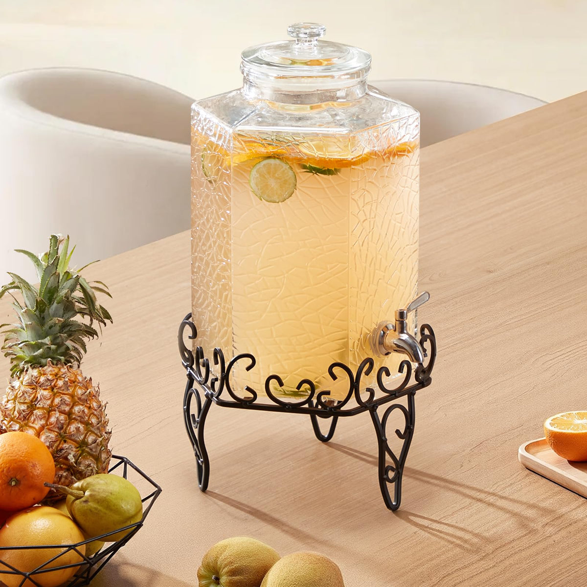 2.5 Gallon Glass Beverage Dispenser with Metal Stand H984