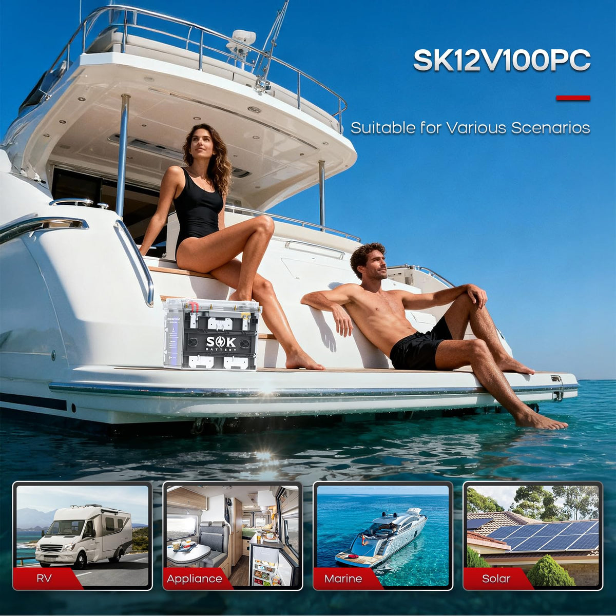12V 100Ah LiFePO4 Marine Battery BCI Group 24 D8007