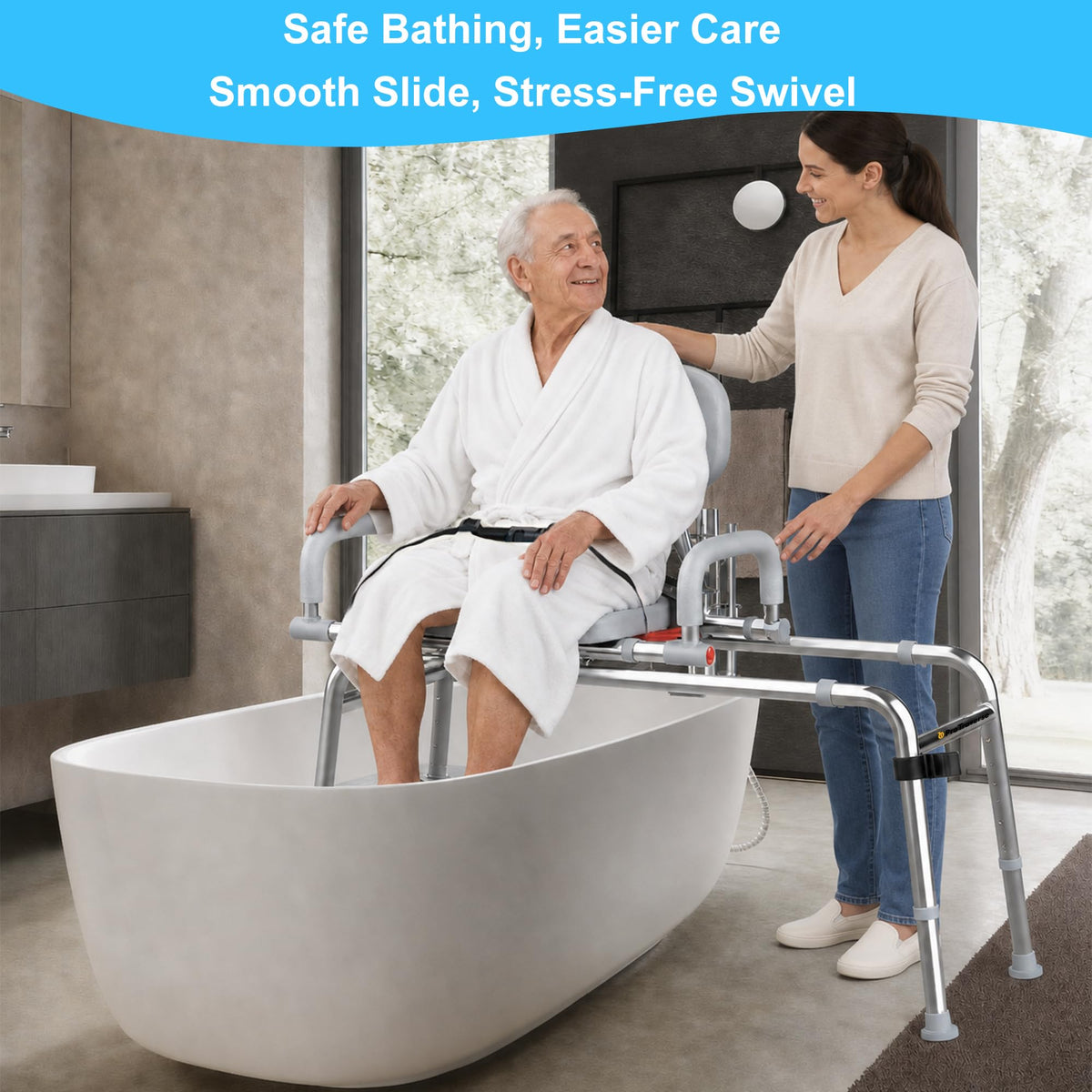 Sliding Shower Chair Tub Transfer Bench with Swivel Seat, 450lbs, Adjustable Height, Gray U583