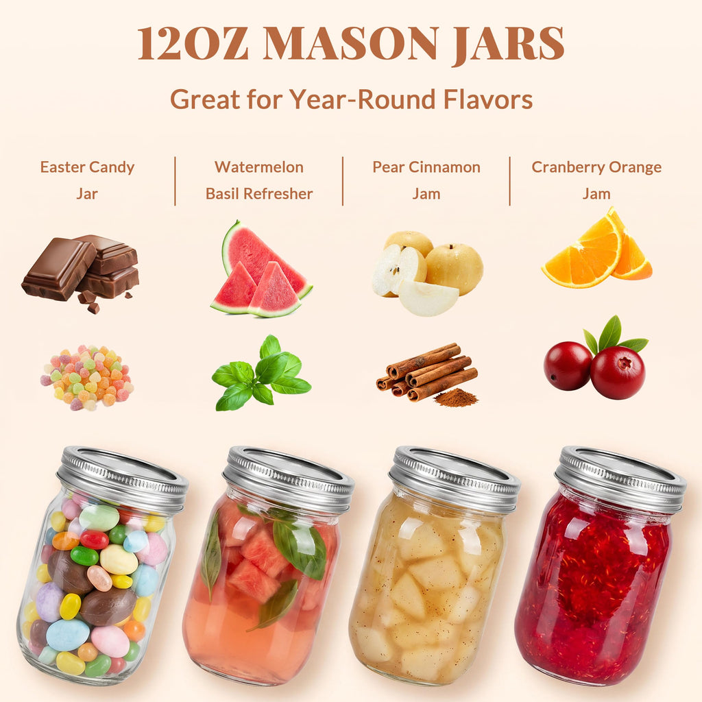 20 Pcs 12oz Glass Mason Jars With Lids X5786