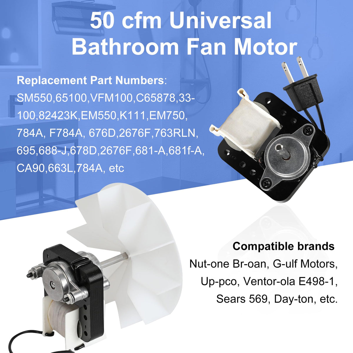 Bathroom Exhaust Fan Motor Replacement Kit 50CFM 120V Q2036